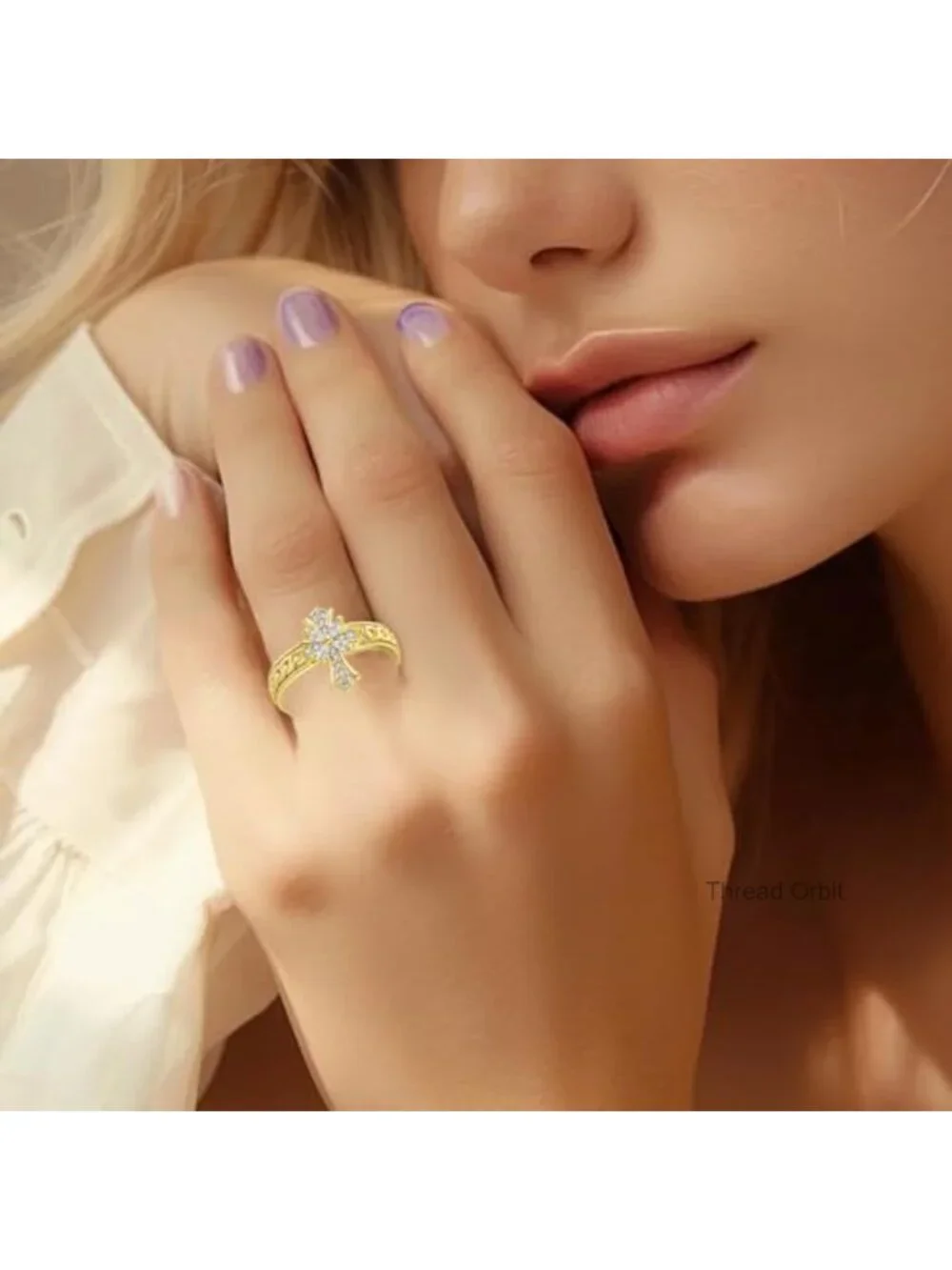 18K Gold Plated Stackable Cross Ring, Adjustable Open Ring with CZ